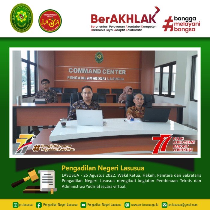 Wakil Ketua, Hakim, Panitera dan Sekretaris Pengadilan Negeri Lasusua mengikuti kegiatan Pembinaan Teknis dan Administrasi Yudisial secara virtual